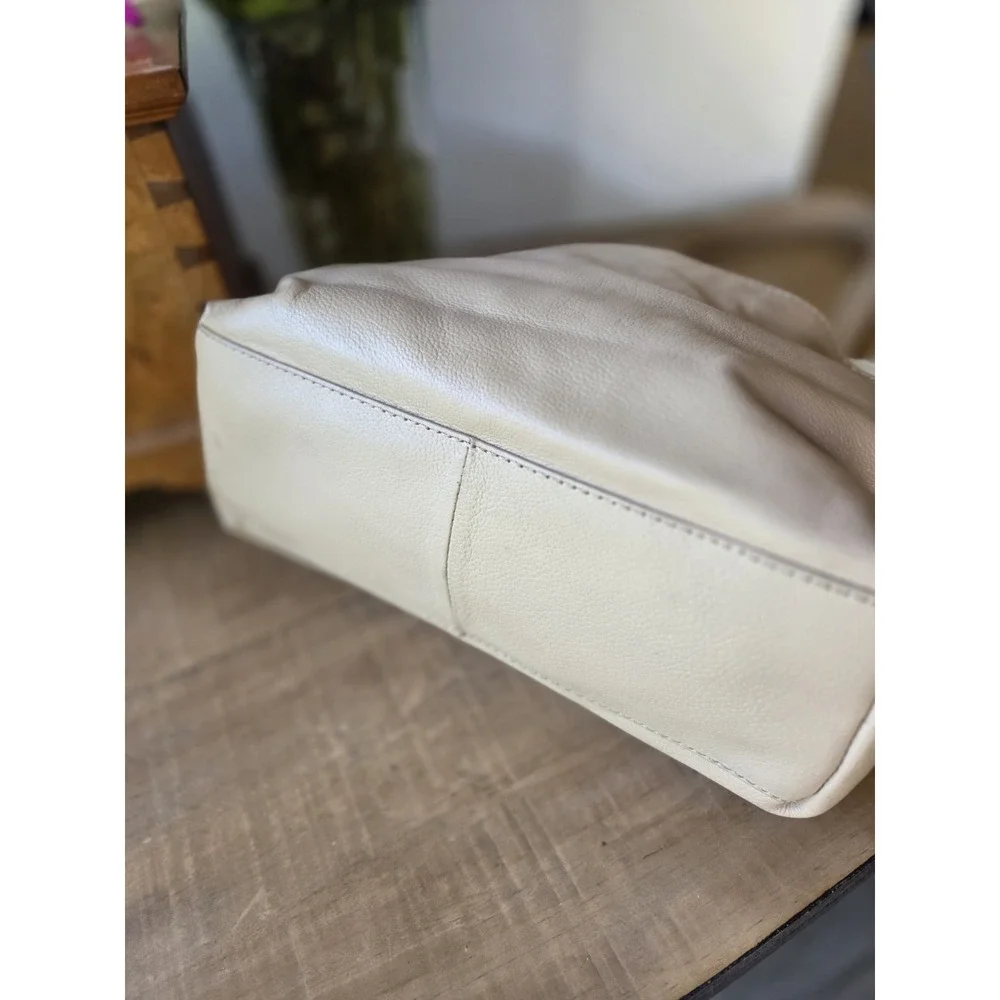 Cole Haan White Tan Navy Leather‎ Large Deep Tote Shoulder Bag boho Handbag